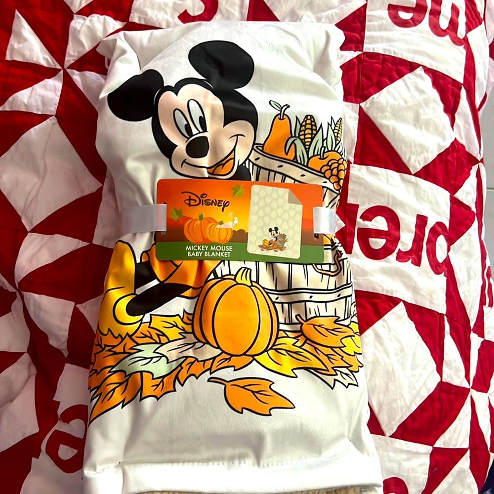 Cozy official Disney Mickey Mouse fall harvest blanket